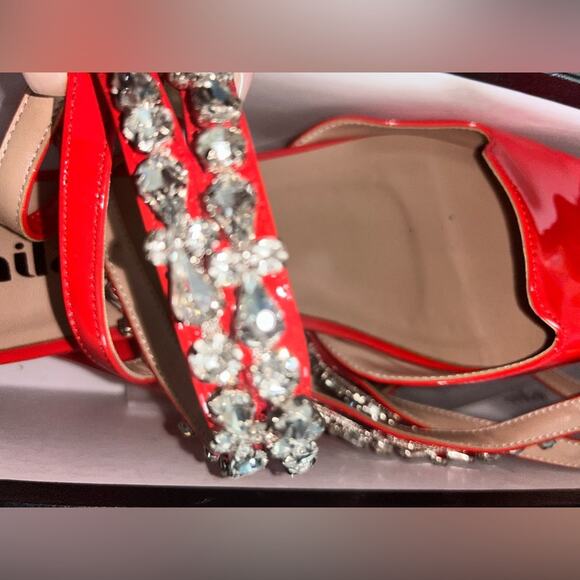 Women's Vaila Rosalind Rhinestone Ankle-Strap Flat Sandals Red Size 11 - Picture 9 of 12